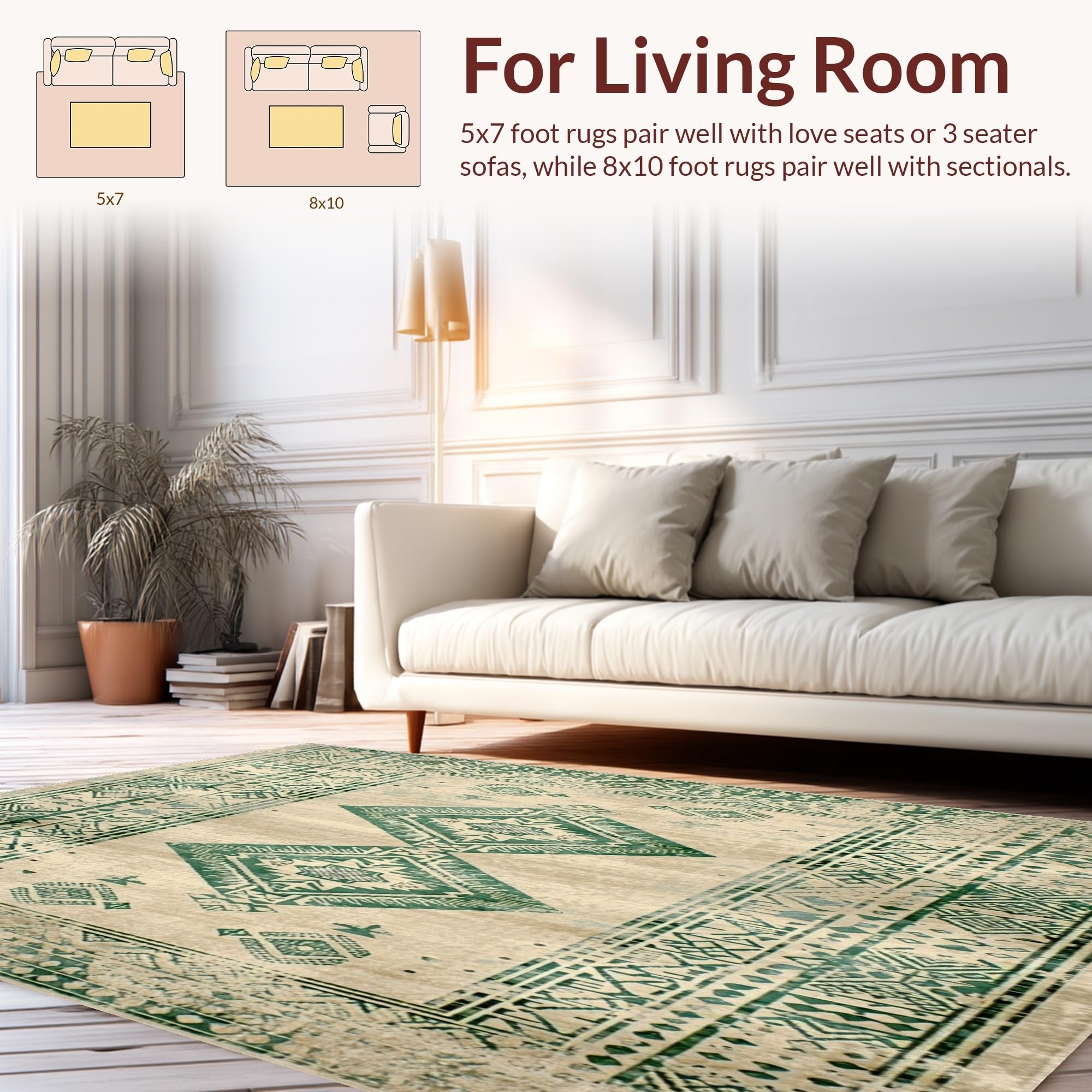 Beige Green Distressed Look Pet Kids Durable Texture Rug – ODIKA