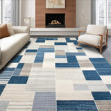 Ultra Soft Area Rug, Non Slip, Stain Resistant, Washable Area Rugs for Living Room, Bedroom, Contemporary Patchwork Beige & Blue Geometric(Blue)