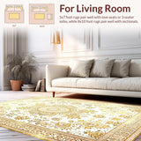 Ultra Soft Area Rug, Non Slip, Stain Resistant, Washable Area Rugs for Living Room, Bedroom, Rustic Circle Elegance(Gold)