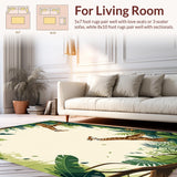 Ultra Soft Area Rug, Non Slip, Stain Resistant, Washable Area Rugs for Living Room, Bedroom, Safari Adventure Area Featuring Playful Giraffes and Jungle Vibes(Green)