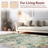 Ultra Soft Area Rug, Non Slip, Stain Resistant, Washable Area Rugs for Living Room, Bedroom, Sage Green Vintage Floral Aesthetic(Beige)