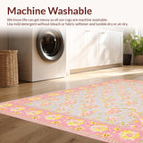 Ultra Soft Area Rug, Non Slip, Stain Resistant, Washable Area Rugs for Living Room, Bedroom, Cheerful Blossom Geometric Fusion(Pink)