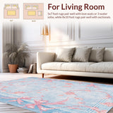 Ultra Soft Area Rug, Non Slip, Stain Resistant, Washable Area Rugs for Living Room, Bedroom, Scalloped Ribbon Edge Rug With Oversized Bow Motif And Preppy Curved Shapes(Blue)