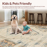 Ultra Soft Area Rug, Non Slip, Stain Resistant, Washable Area Rugs for Living Room, Bedroom, Cozy Distressed Ethnic Print(Beige)