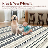 Ultra Soft Area Rug, Non Slip, Stain Resistant, Washable Area Rugs for Living Room, Bedroom, Elegant Neutral Striped Aesthetic(Black)
