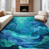 Ultra Soft Area Rug, Non Slip, Stain Resistant, Washable Area Rugs for Living Room, Bedroom, Geometric Ocean Adventure Rug for Kids(Blue)