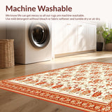 Ultra Soft Area Rug, Non Slip, Stain Resistant, Washable Area Rugs for Living Room, Bedroom, Terracotta Bloom Red Floral(Ivory)