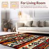 Ultra Soft Area Rug, Non Slip, Stain Resistant, Washable Area Rugs for Living Room, Bedroom, Southwest Tribal Living Room Rug in Warm Rust Tones(Red)