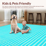 Ultra Soft Area Rug, Non Slip, Stain Resistant, Washable Area Rugs for Living Room, Bedroom, Aqua White Farmhouse Chic Area Rug Geometric Diamond Pattern Patio Carpet(Blue)
