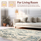 Ultra Soft Area Rug, Non Slip, Stain Resistant, Washable Area Rugs for Living Room, Bedroom, Muted Beige and Grey Area with Antique Distressed Floral Lattice Design(Ivory)