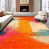 Ultra Soft Area Rug, Non Slip, Stain Resistant, Washable Area Rugs for Living Room, Bedroom, Modern Colorful Textured Waves(Orange)