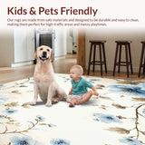 Ultra Soft Area Rug, Non Slip, Stain Resistant, Washable Area Rugs for Living Room, Bedroom, Vintage Blossom with Cream and Blue Floral Motifs(Beige)