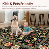 Ultra Soft Area Rug, Non Slip, Stain Resistant, Washable Area Rugs for Living Room, Bedroom, Elegant Earthy Floral Composition(Black)