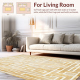 Ultra Soft Area Rug, Non Slip, Stain Resistant, Washable Area Rugs for Living Room, Bedroom, Gilded Maze Beige & Gold Geometric Area Modern Style(Gold)