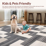 Ultra Soft Area Rug, Non Slip, Stain Resistant, Washable Area Rugs for Living Room, Bedroom, Chic Neutral Toned Linear Design(Gray)