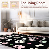 Ultra Soft Area Rug, Non Slip, Stain Resistant, Washable Area Rugs for Living Room, Bedroom, Cute Cartoonish Paw Flare(Black)