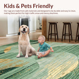 Ultra Soft Area Rug, Non Slip, Stain Resistant, Washable Area Rugs for Living Room, Bedroom, Elegant Textured Geometric Print(Green)