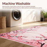 Ultra Soft Area Rug, Non Slip, Stain Resistant, Washable Area Rugs for Living Room, Bedroom, Dreamy Botanical Print Charm(Pink)
