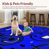 Ultra Soft Area Rug, Non Slip, Stain Resistant, Washable Area Rugs for Living Room, Bedroom, Funky Blue Circular Pop(Blue)