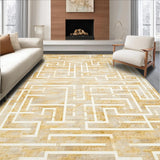 Ultra Soft Area Rug, Non Slip, Stain Resistant, Washable Area Rugs for Living Room, Bedroom, Gilded Maze Beige & Gold Geometric Area Modern Style(Gold)