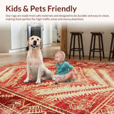 Ultra Soft Area Rug, Non Slip, Stain Resistant, Washable Area Rugs for Living Room, Bedroom, Vibrant Southwestern Tribal Aesthetic(Red)
