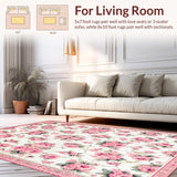 Ultra Soft Area Rug, Non Slip, Stain Resistant, Washable Area Rugs for Living Room, Bedroom, Delicate Rustic Floral Harmony(Pink)