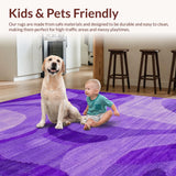 Ultra Soft Area Rug, Non Slip, Stain Resistant, Washable Area Rugs for Living Room, Bedroom, Playful Lavender Abstract Wave(Purple)