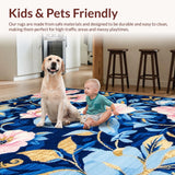 Ultra Soft Area Rug, Non Slip, Stain Resistant, Washable Area Rugs for Living Room, Bedroom, Elegant Blue Trellis Arrangement(Blue)