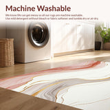 Ultra Soft Area Rug, Non Slip, Stain Resistant, Washable Area Rugs for Living Room, Bedroom, Modern Marble Inspired Area With Blush and Beige Swirl Accents(White)