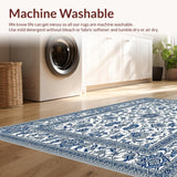 Ultra Soft Area Rug, Non Slip, Stain Resistant, Washable Area Rugs for Living Room, Bedroom, Artistic Light Grey Scroll Elements(Blue)