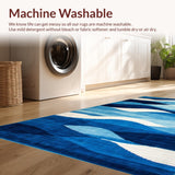 Ultra Soft Area Rug, Non Slip, Stain Resistant, Washable Area Rugs for Living Room, Bedroom, Vibrant Seaside Fluid Design(Blue)