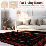 Ultra Soft Area Rug, Non Slip, Stain Resistant, Washable Area Rugs for Living Room, Bedroom, Sleek Symmetrical Geometric Motif(Black)