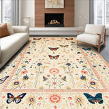 Ultra Soft Area Rug, Non Slip, Stain Resistant, Washable Area Rugs for Living Room, Bedroom, Boho Beige Moth and Butterfly Floral for(Ivory)