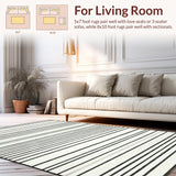 Ultra Soft Area Rug, Non Slip, Stain Resistant, Washable Area Rugs for Living Room, Bedroom, Geometric Woven Carpet Striking Monochrome Pattern Floor Covering(Black)