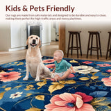 Ultra Soft Area Rug, Non Slip, Stain Resistant, Washable Area Rugs for Living Room, Bedroom, Bright Whimsical Abstract Composition(Blue)