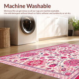 Ultra Soft Area Rug, Non Slip, Stain Resistant, Washable Area Rugs for Living Room, Bedroom, Lively Retro Flower Print Charm(White)