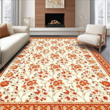Ultra Soft Area Rug, Non Slip, Stain Resistant, Washable Area Rugs for Living Room, Bedroom, Terracotta Bloom Red Floral(Ivory)