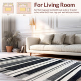 Ultra Soft Area Rug, Non Slip, Stain Resistant, Washable Area Rugs for Living Room, Bedroom, Layered Contrast Stripe Rug Featuring Dynamic Black and White Band Patterns(Black)