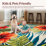 Ultra Soft Area Rug, Non Slip, Stain Resistant, Washable Area Rugs for Living Room, Bedroom, Dynamic Tropical Leaf Pattern(Red)