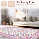 Ultra Soft Area Rug, Non Slip, Stain Resistant, Washable Area Rugs for Living Room, Bedroom, Timeless Classic Floral Elements(White)