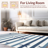 Ultra Soft Area Rug, Non Slip, Stain Resistant, Washable Area Rugs for Living Room, Bedroom, Sleek Grey Geometric Waves(Blue)
