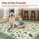 Ultra Soft Area Rug, Non Slip, Stain Resistant, Washable Area Rugs for Living Room, Bedroom, Vibrant Green Abstract Insect Motif(Ivory)