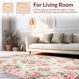 Ultra Soft Area Rug, Non Slip, Stain Resistant, Washable Area Rugs for Living Room, Bedroom, Chic Earthy Floral Accents(Ivory)