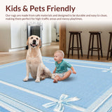 Ultra Soft Area Rug, Non Slip, Stain Resistant, Washable Area Rugs for Living Room, Bedroom, Sweet Ribbon Accent Rug Preppy Decor Coquette Style Chic Bathroom Carpet(Blue)