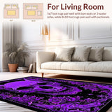 Ultra Soft Area Rug, Non Slip, Stain Resistant, Washable Area Rugs for Living Room, Bedroom, Dark Fantasy Alphabet Design(Purple)