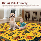 Ultra Soft Area Rug, Non Slip, Stain Resistant, Washable Area Rugs for Living Room, Bedroom, Trendy Medallion Motif Vibes(Yellow)