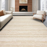 Handwoven Oval Area in Earthy Beige with Delicate White Lines(Beige)