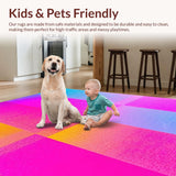Ultra Soft Area Rug, Non Slip, Stain Resistant, Washable Area Rugs for Living Room, Bedroom, Whimsical Rainbow Abstract Design(Yellow)