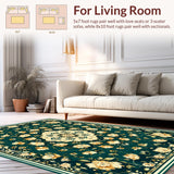 Ultra Soft Area Rug, Non Slip, Stain Resistant, Washable Area Rugs for Living Room, Bedroom, Distressed Dark Green Bedroom Vintage Accent Rug(Green)