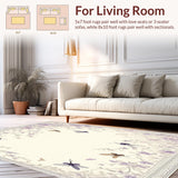 Ultra Soft Area Rug, Non Slip, Stain Resistant, Washable Area Rugs for Living Room, Bedroom, Delicate Winged Insect Accent Floral(Beige)